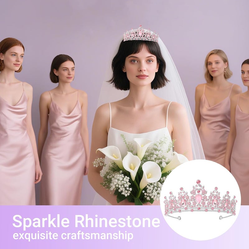 Queenship Tiara Crown for Women, Queen Tiara for Birthday Prom Bridal Party Custome Pink - Image 5